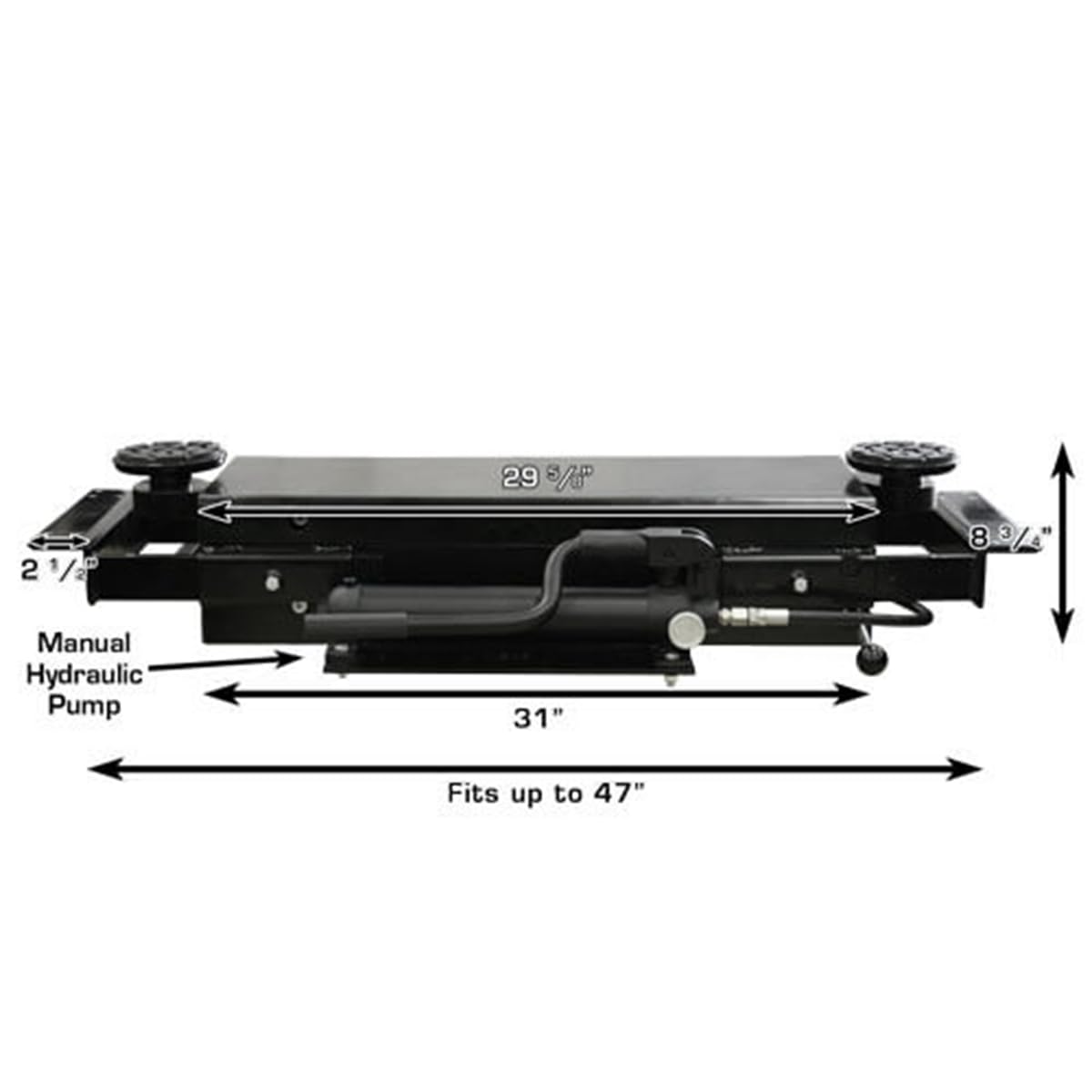 Atlas Automotive Equipment PROJACK35 Sliding Bridge Jack, 3,500lb. Capacity, Hand Pump Operated, 70-115 PSI, Compact Size, Low Profile, Multiple Safety Lock Positions, Adjustable Width/Lift Arms