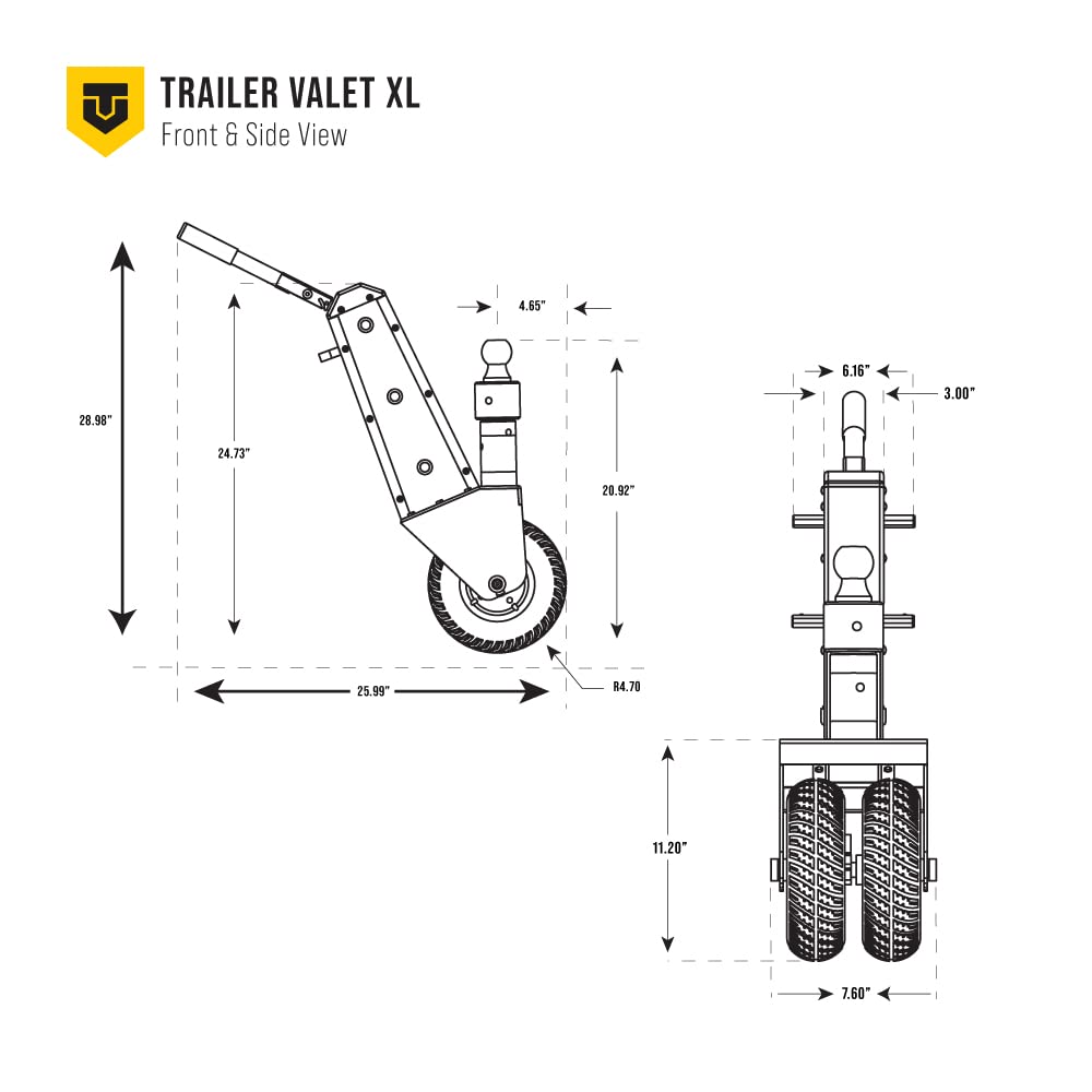 Trailer Valet XL Trailer Dolly with 2 Inch Ball – Drill-Powered or Manual Hand Crank Mover – 10,000 lbs Towing Capacity, 1,000 lbs Tongue Weight – Auto Brake, Never-Flat Tires, TVDA Included