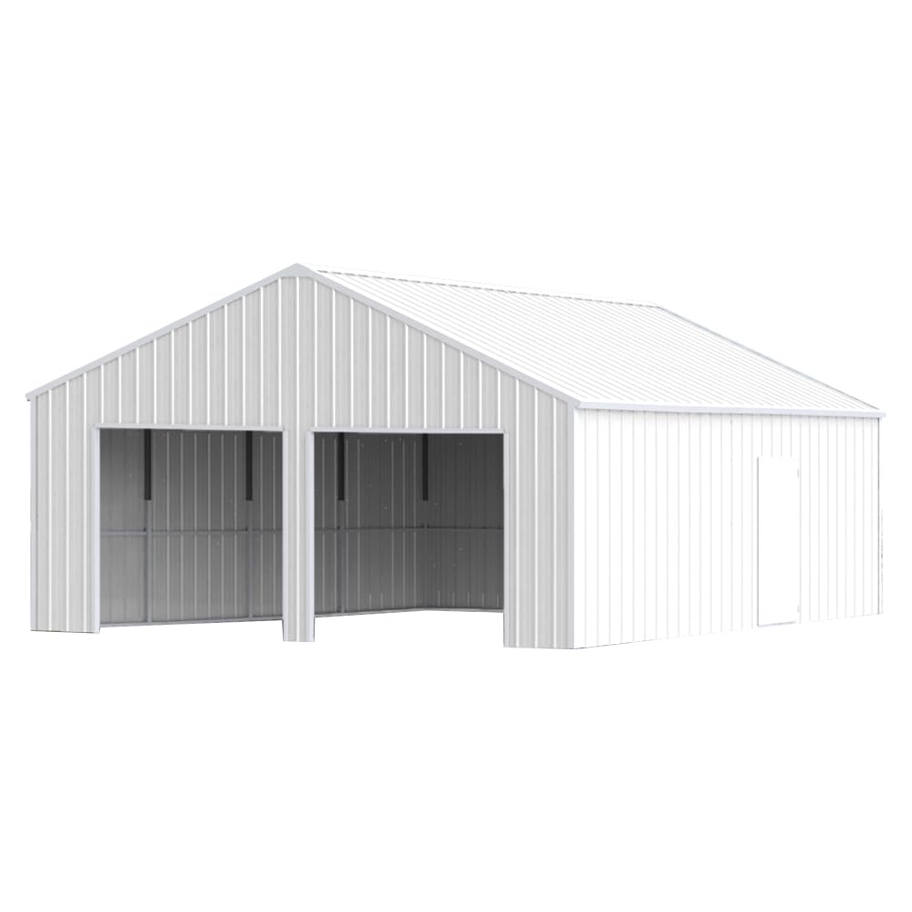 22FT x 23 FT Double Garage Steel Barn Shed – Cream Heavy Duty Metal Garage Storage Shed - The Customer Must Have unloading Capabilities, Such as a Forklift or Crane