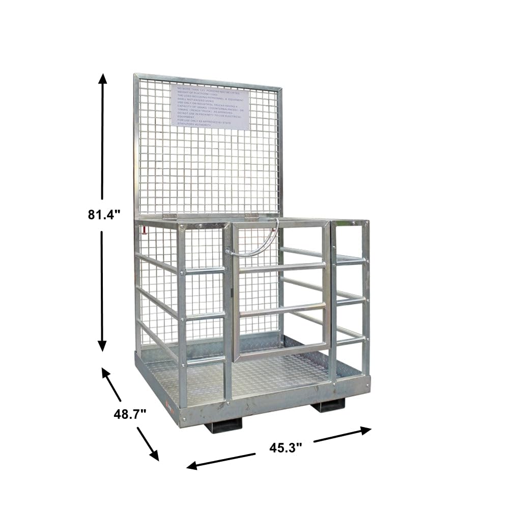 48" x 45" 2-Person Forklift Safety Lift Platform Cage – Heavy Duty Steel Work Basket with Mesh Safety Screen, Toe Boards, Self-Closing Door, Handrails & Fork Pocket Locks, Flatpack or Assembled