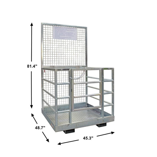 48" x 45" 2-Person Forklift Safety Lift Platform Cage – Heavy Duty Steel Work Basket with Mesh Safety Screen, Toe Boards, Self-Closing Door, Handrails & Fork Pocket Locks, Flatpack or Assembled