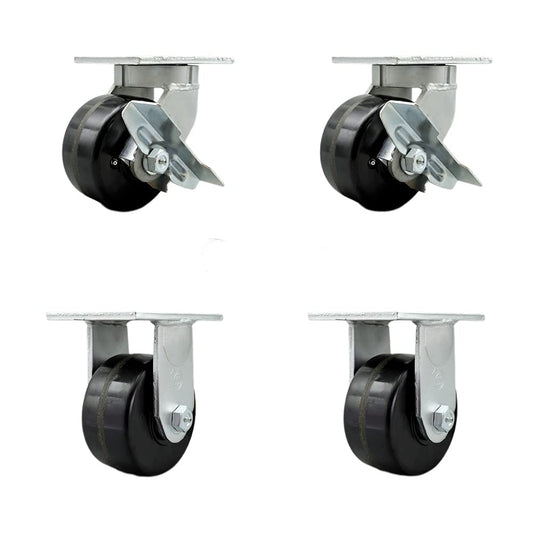 Extra Heavy Duty 6” x 3” Phenolic Swivel Caster Set for Cranes, Gantries, Hoists, and Winches - 2 Swivel with Side Lock Brakes and 2 Rigid Casters- 2,000lbs Per Caster-Set of 4 - Service Caster Brand