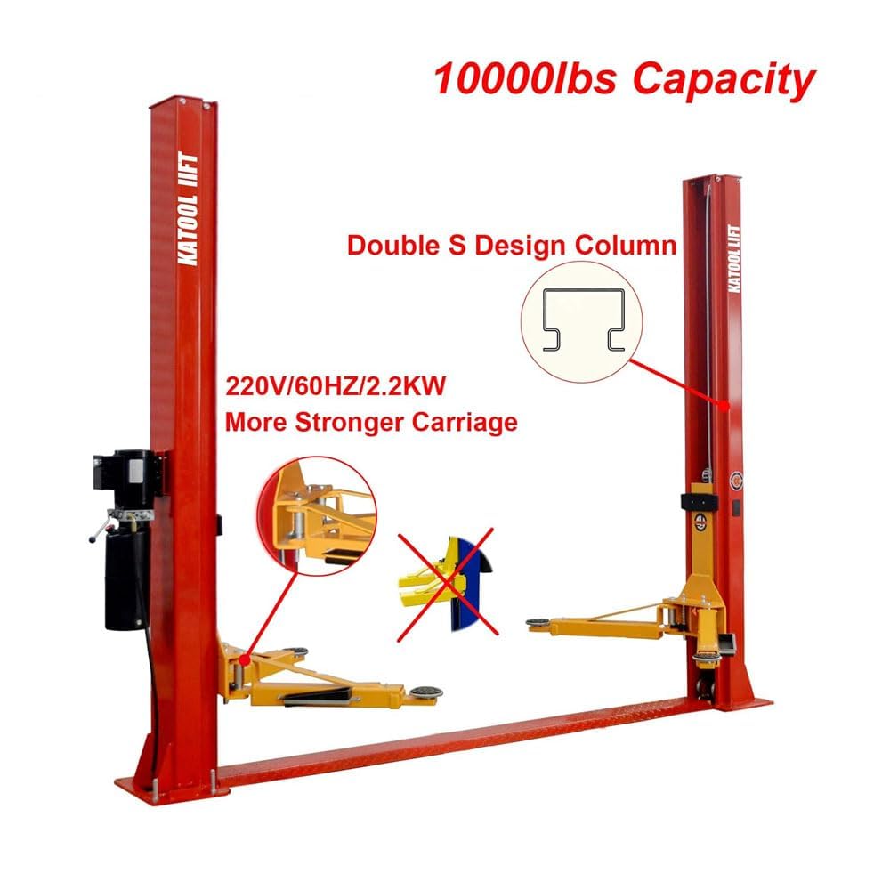 AUTOKATO KT-H100 2 Post Lift 220V Auto Car/Truck Hoist with 10000Lbs Lifting Capacity