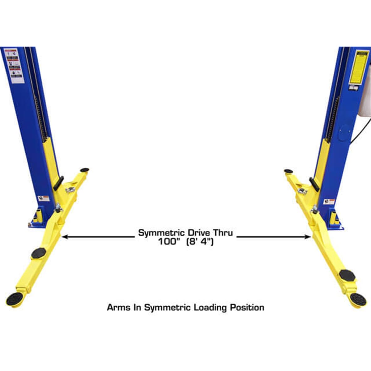 Atlas Automotive Equipment 9KOHX 2-Post Vehicle Lift, Overhead Hoist, 12' Minimum Ceiling Height, Clear Floor Design, 9,000lb Capacity, Dual-Point Lock Release, Dual Hydraulic Chain Drive Cylinders