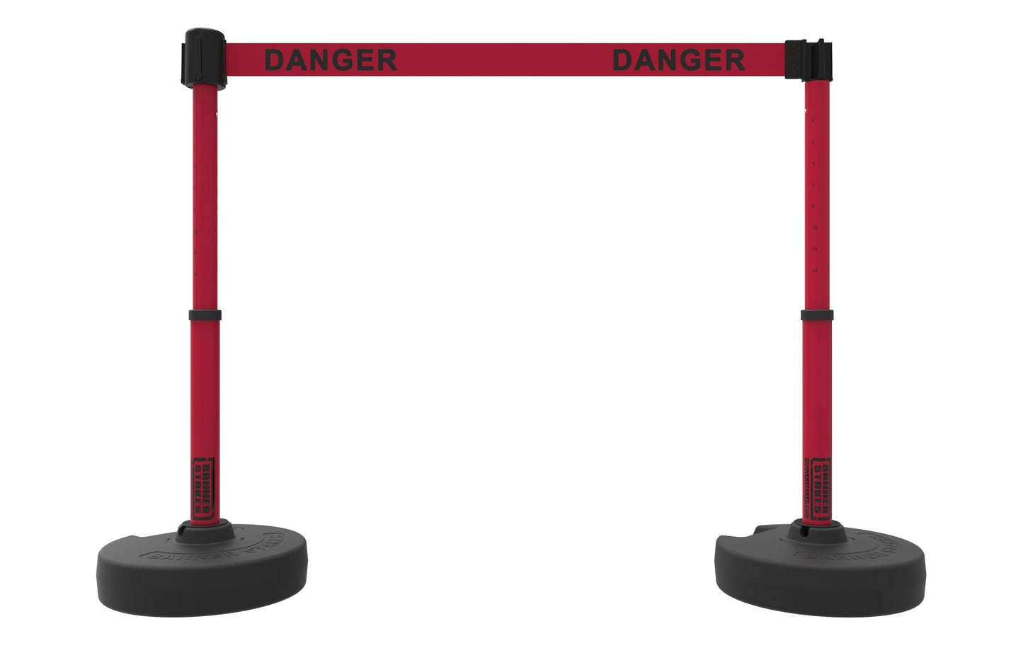 Banner Stakes Crowd Control Plus Cart Package & Accessory Tray, 75' Total Retractable Belt Barrier System - 5 Telescoping Stanchions w/ 15' Red Double-Sided "Danger" Banners (PL4162T)
