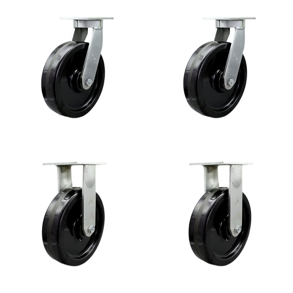 Extra Heavy Duty Kingpinless 10” x 3” Phenolic Swivel Caster Set for Cranes, Gantries, Hoists, and Winches - 2 Swivel and 2 Rigid Casters - 2,900 lbs Per Caster – Set of 4 - Service Caster Brand