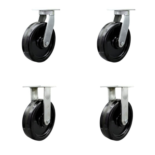 Extra Heavy Duty Kingpinless 10” x 3” Phenolic Swivel Caster Set for Cranes, Gantries, Hoists, and Winches - 2 Swivel and 2 Rigid Casters - 2,900 lbs Per Caster – Set of 4 - Service Caster Brand