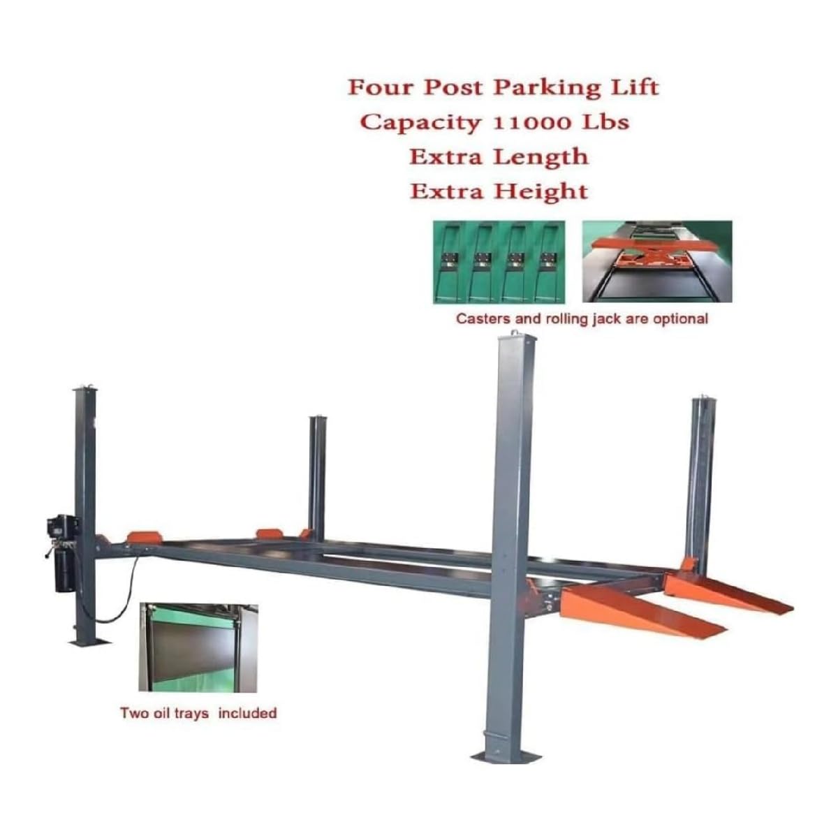KT-4H110 Four Post Lift 11,000 Lbs Load Bearing 84.5 Inch Lifting Height Vehicle Lift, 3.0HP 110V 4 Post Lift Parking Lift (Forklift Unloading Required)