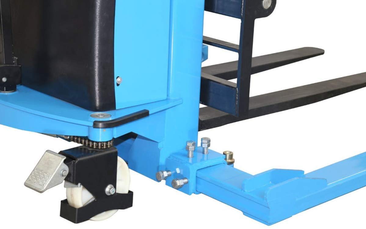DoubleWin Semi-Electric Straddle Stacker Powered High Lift Pallet Stacker Forklift Truck with Adjustable Fork, 3300 lbs Capacity, 118" MAX Lifting Height, 42" Length X 8.3"-32.7" Adjustable Width Fork