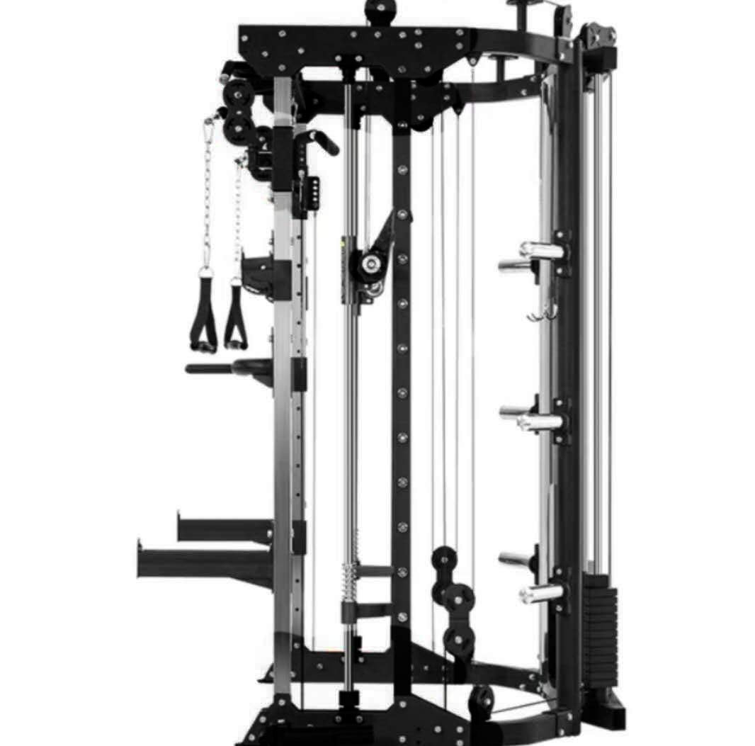 Commercial Home Gym - Smith Machine w/ Cross Cables - Built in 350 lbs Weights - Black - Standard