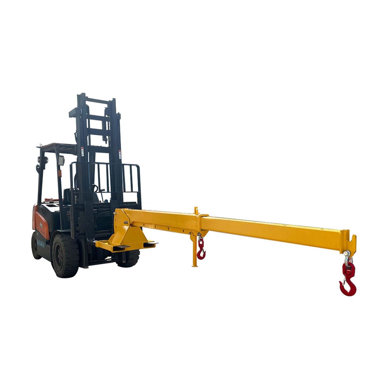 JARYANNIX Forklift Jib Boom Crane, 2T 12ft Forklift Mobile Crane with 2 Hooks Hoist, 0-75° Adjustable Tilt, for Towing Handling Equipment, Adjustable Telescopic Booms Attachments