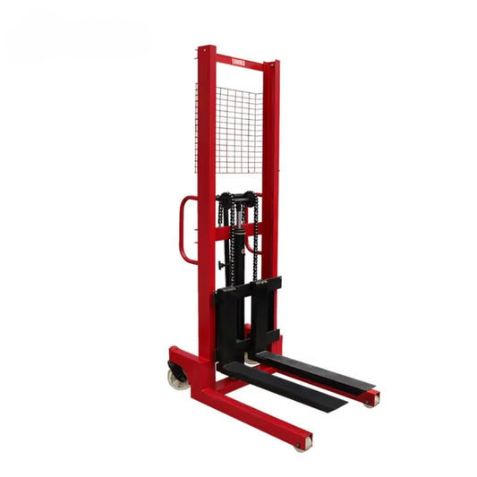 Manual Pallet Stacker, 1-2 Ton Capacity, Hydraulic Hand-Lift Fork Truck with 1.6m Height, for Warehouse Material Handling