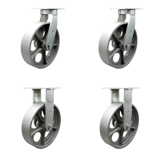 Extra Heavy Duty Kingpinless 12” x 3” Semi Steel Cast Iron Swivel Caster Set for Cranes, Gantries, Hoists, and Winches-2 Swivel and 2 Rigid Casters-2,500 lbs Per Caster-Set of 4 - Service Caster Brand