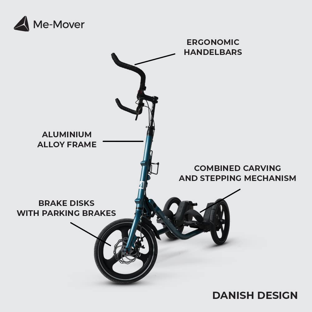 ME-MOVER Speed - Step Machine on Wheels, Low Impact Trainer, Cross Step Trainer for Outdoor Exercise, Elliptical Tricycle (Dark Green)