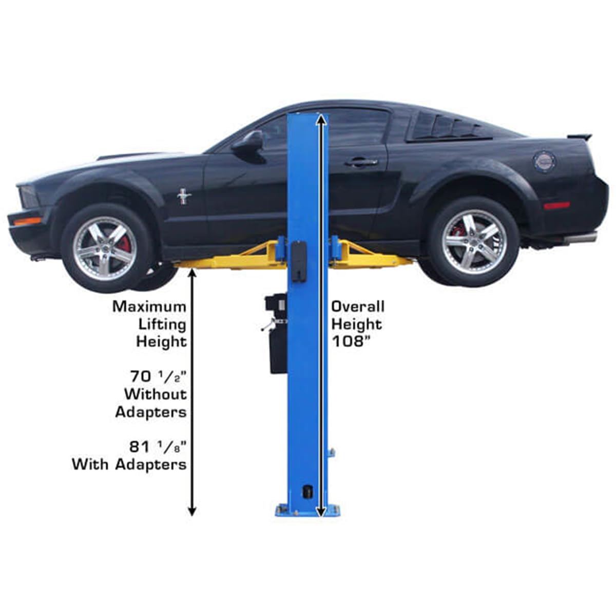 Atlas Automotive Equipment BP8000 2-Post Vehicle Lift, Baseplate, Open-top Style, 10” Minimum Ceiling Height, 8,000lb, 3-Stage Symmetric Arms, 12pcs Truck Adapter Set, for Low Ceiling DIY/Hobbyists