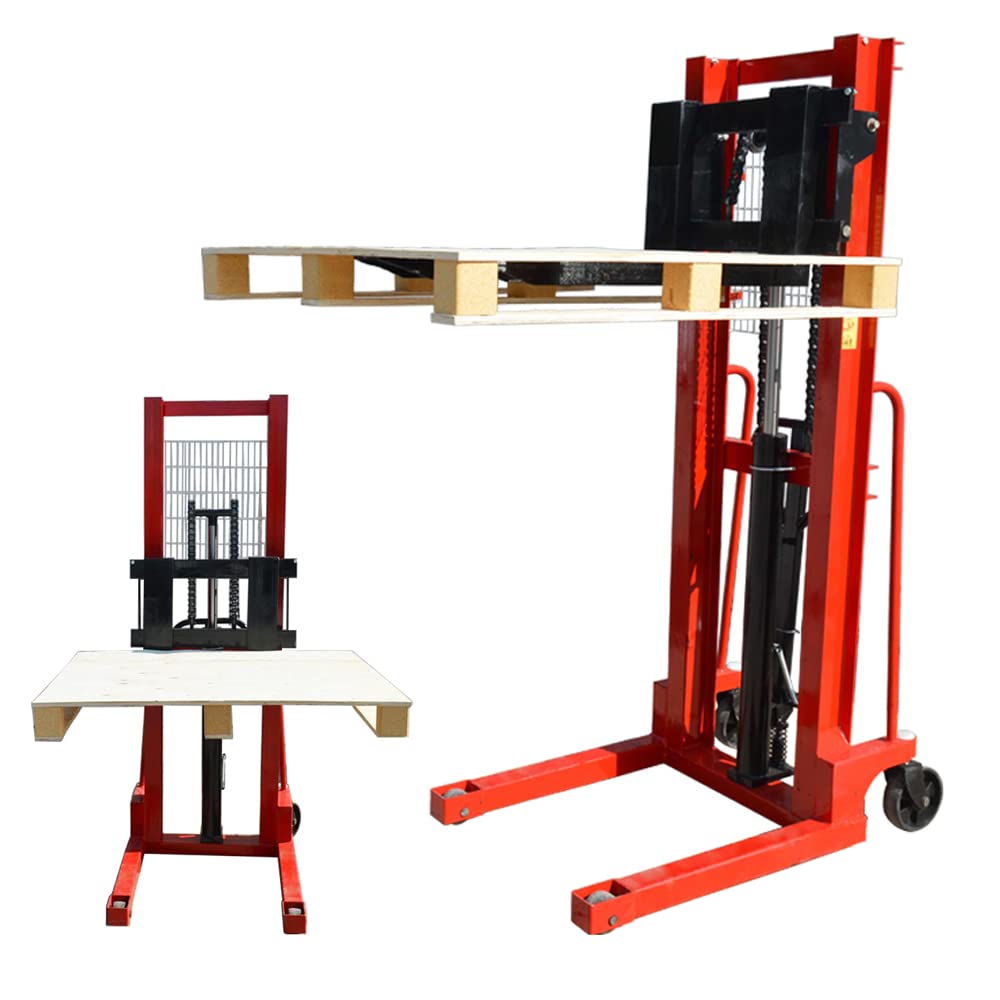 EQCOTWEA Manual Hydraulic Pallet Stacker 4400 LBS Capacity Pallet Truck 65" Lift Height Adjustable Forks Hand Hydraulic Stacker Fit to Pallets for Warehouse Lifting, Hoisting & Material Handling