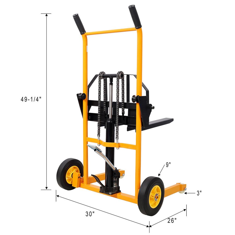 Manual Hydraulic Pallet Jack Lift Stacker, 440 lbs Capacity Material Lift with Adjustable Forks, 35.5" Max Height, Heavy Duty Steel Hand Truck with Swivel Casters & PU Wheels