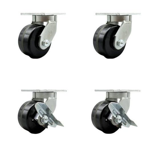 Extra Heavy Duty Kingpinless 6” x 3” Phenolic Swivel Caster Set for Cranes, Gantries, Hoists, and Winches - 4 Swivel with 2 Side Lock Brakes - 2,000 lbs Per Caster – Set of 4 - Service Caster Brand