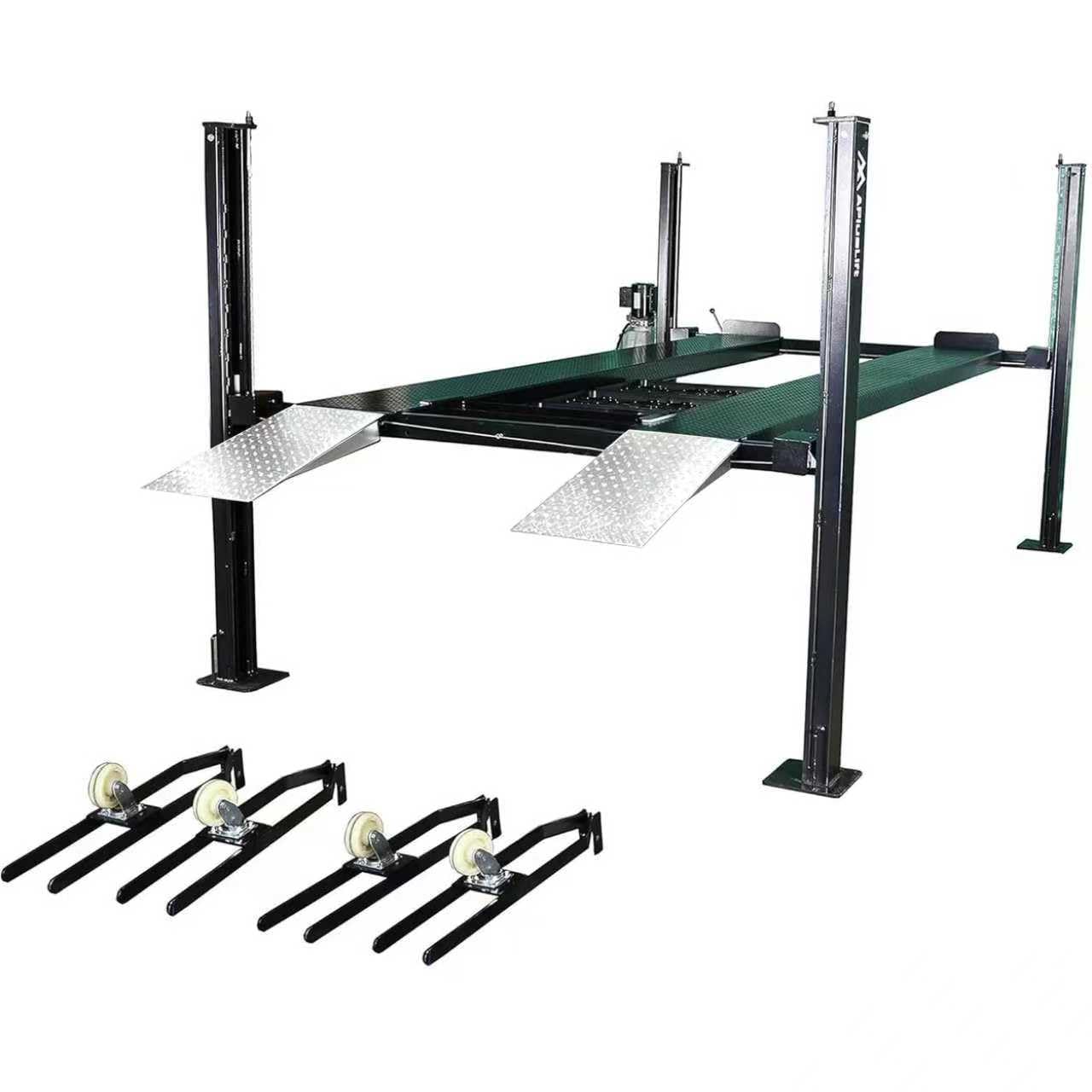 APlusLift HW-8SXLT 8000LB Extra Tall Extra Long Extra Wide 4-Post Portable Storage Service Car Lift with Aluminum Ramps / 36 Months Part Replacement
