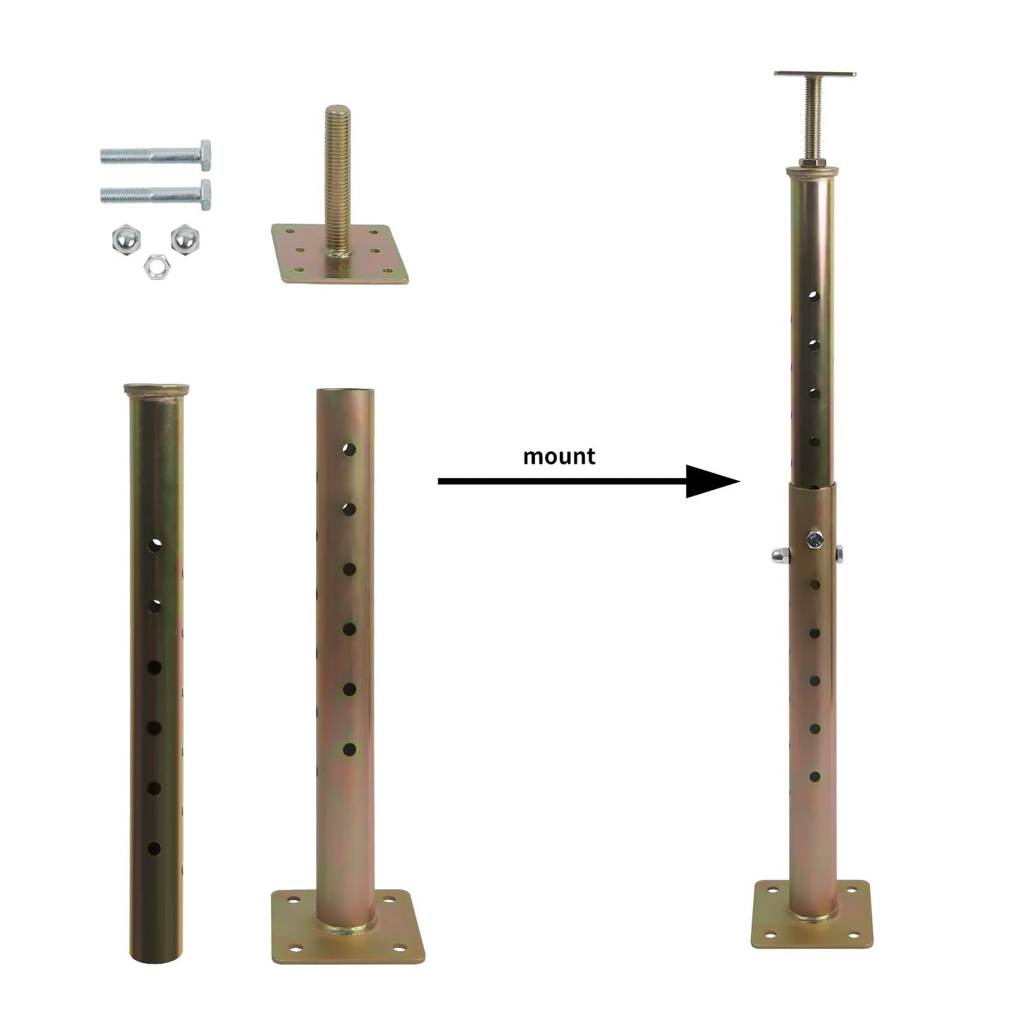 4 Pack Height Range Adjustable House Floor Jacks – 19"-35" Heavy Duty House Jacks for Leveling, Steel Support Posts for Beams, Decks, Crawl Spaces, Basements-Bronze