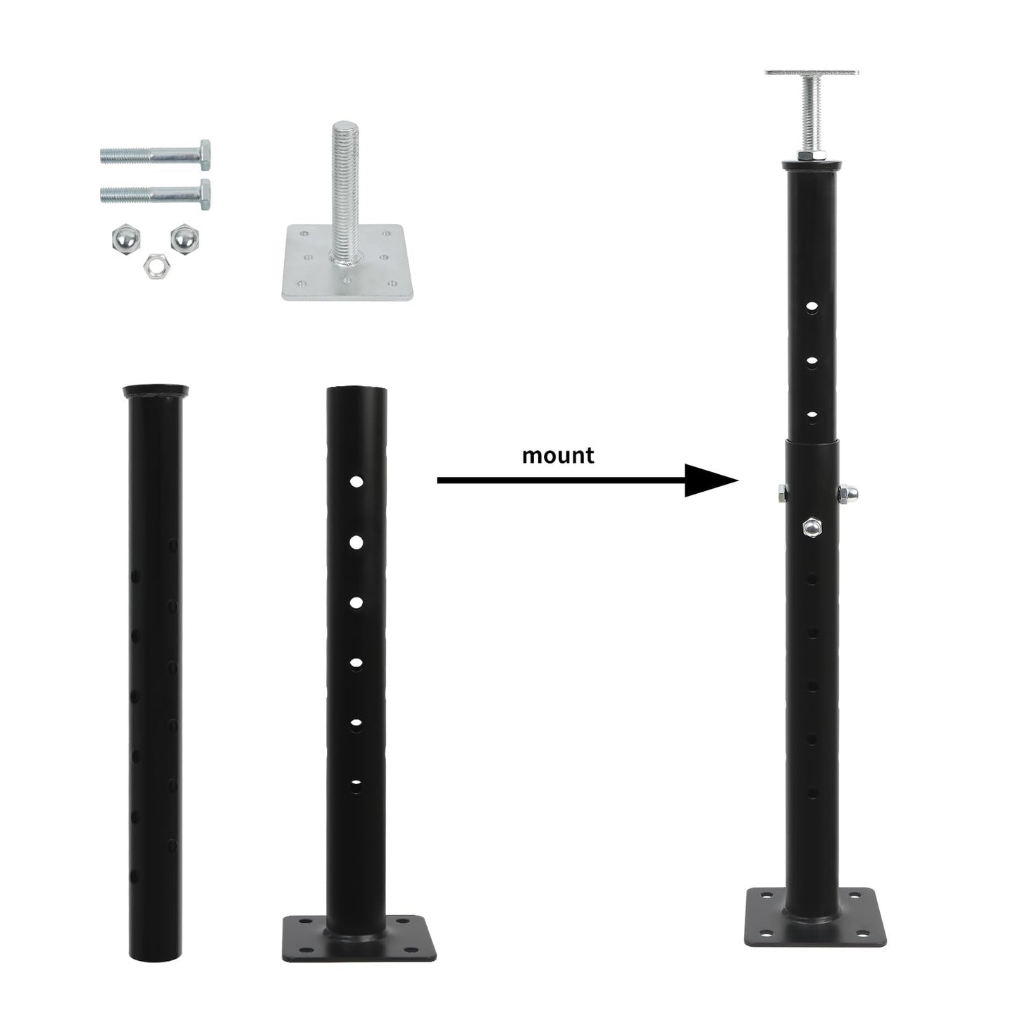 4 Pack Height Range Adjustable House Floor Jacks – 19"-35" Heavy Duty House Jacks for Leveling, Steel Support Posts for Beams, Decks, Crawl Spaces, Basements-Black