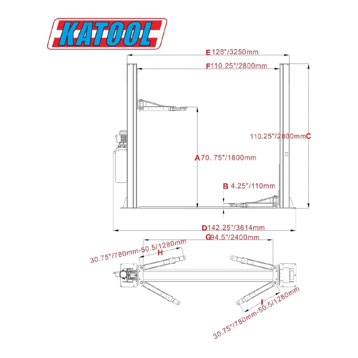 KATRAX KT-H100 2 Post Car Lift 10000 lbs Capacity Double S Design Column & Reinforced Carriage for Auto Repair Shop