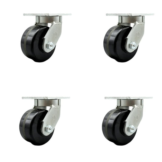 Extra Heavy Duty Kingpinless 6” x 3” Phenolic Swivel Caster Set for Cranes, Gantries, Hoists, and Winches - 4 Swivel Casters with Bolt-On Locks - 2,000 lbs Per Caster – Set of 4- Service Caster Brand