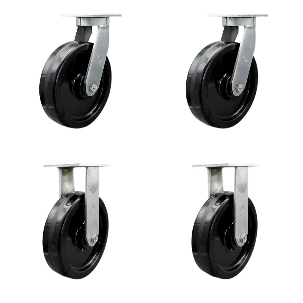 Extra Heavy Duty Kingpinless 12” x 3” Phenolic Swivel Caster Set for Cranes, Gantries, Hoists, and Winches - 2 Swivel and 2 Rigid Casters - 3,500 lbs Per Caster – Set of 4 - Service Caster Brand