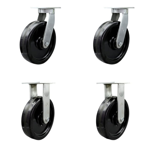 Extra Heavy Duty Kingpinless 12” x 3” Phenolic Swivel Caster Set for Cranes, Gantries, Hoists, and Winches - 2 Swivel and 2 Rigid Casters - 3,500 lbs Per Caster – Set of 4 - Service Caster Brand