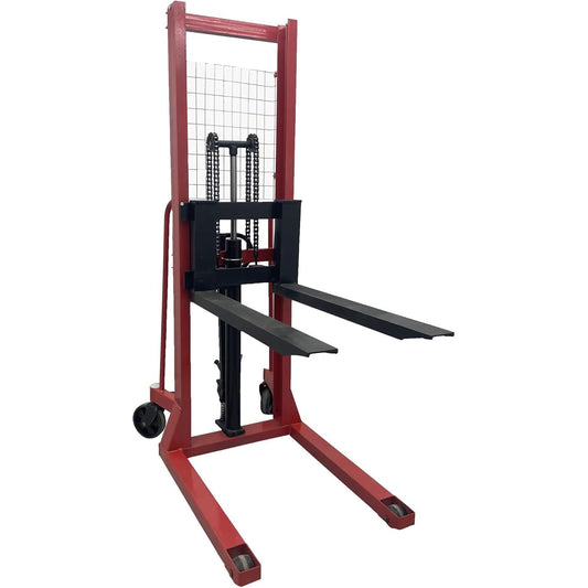 Yokoma 2204lbs Load Manual Forklift Hand Pallet Stacker Hydraulic Pump, 63" Lifting Height, Adjustable Forks, Straddle Legs Truck Dolly Ideal for Handling Stringer Block Pallets