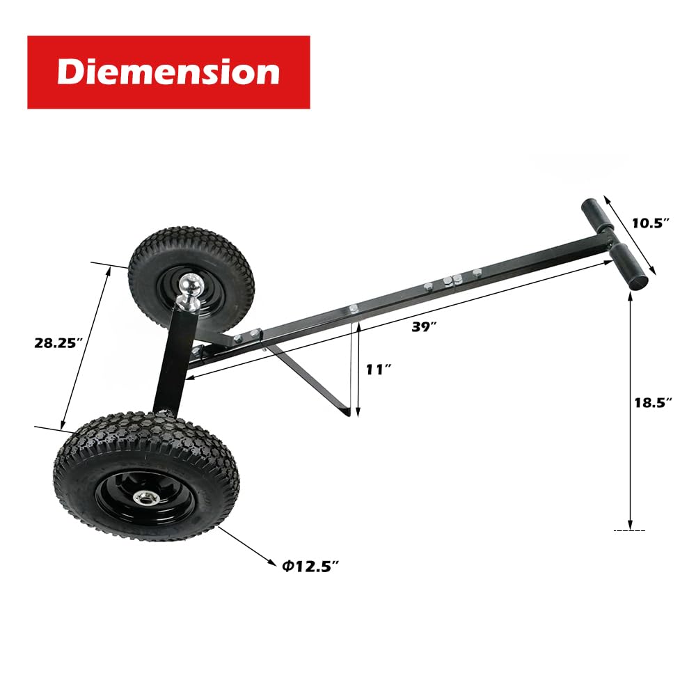 Fouwick 600LBS Trailer Dolly, 1-7/8” Hitch Ball with 12” Pneumatic Tires, Black Powder Coated Steel Trailer Mover Dolly (JT-TC003) Black Wheel
