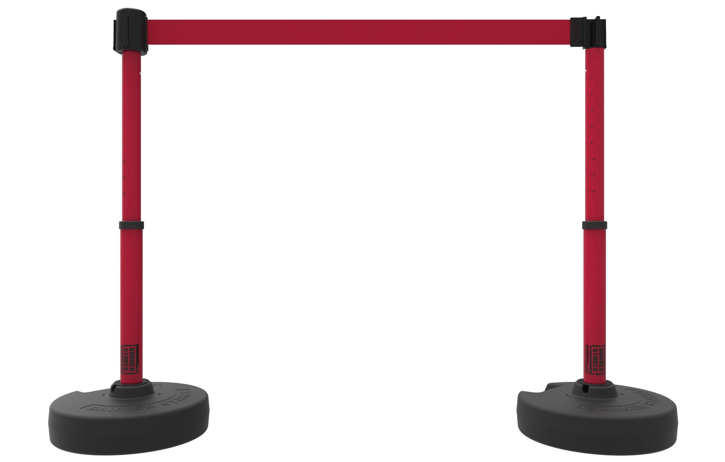 Banner Stakes Crowd Control Plus Cart Package & Accessory Tray, 75' Total Retractable Belt Barrier System - 5 Telescoping Stanchions w/ 15' Red Blank Banners (PL4000-RT)