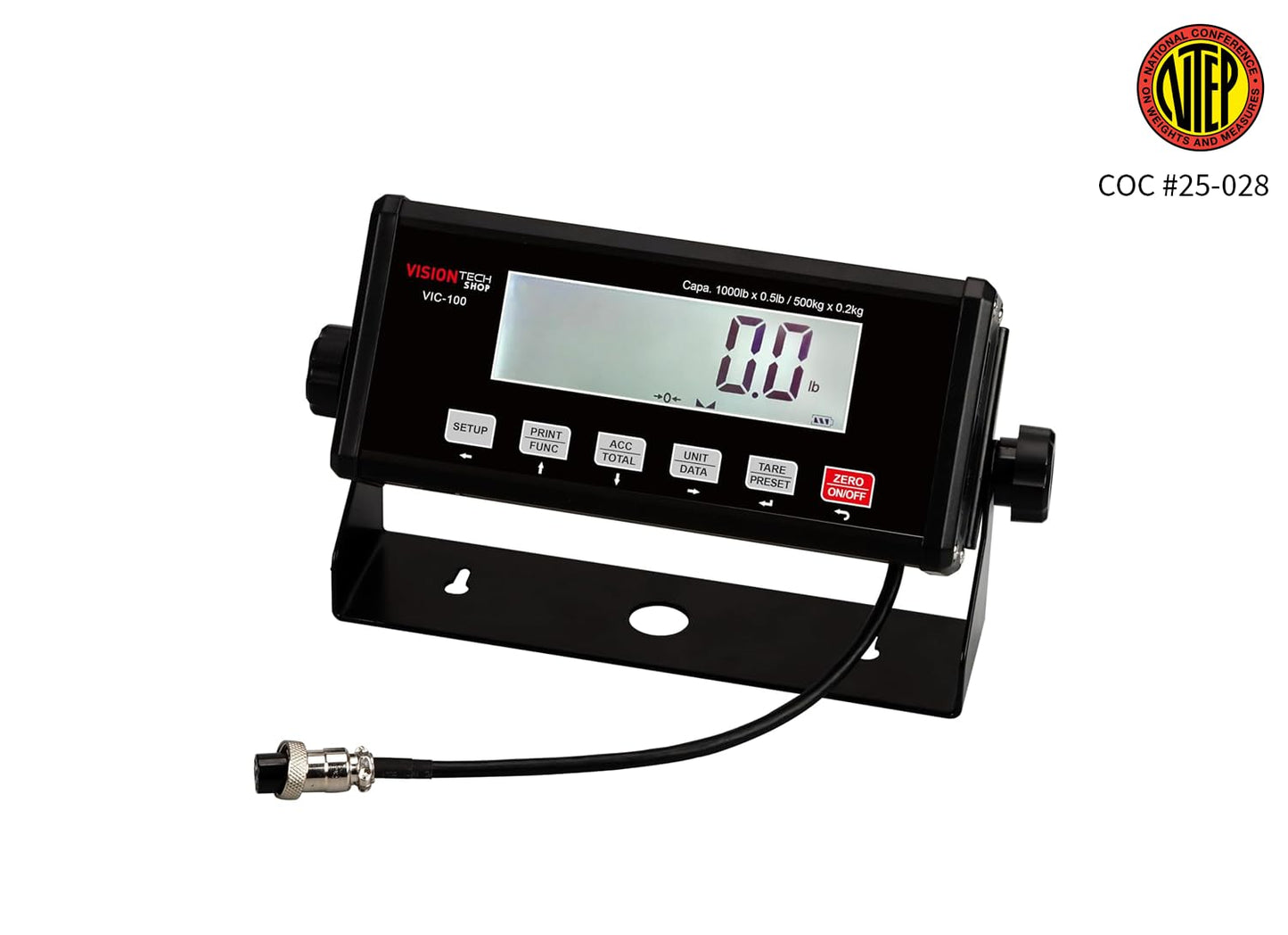 VisionTechShop VIC-100 Indicator, Easy to See Large LCD Display with Backlight, RS232, USB Interface, NTEP Legal for Trade CC# 25-028, Compatible with Floor Scale, Drum Scale, or Any Base