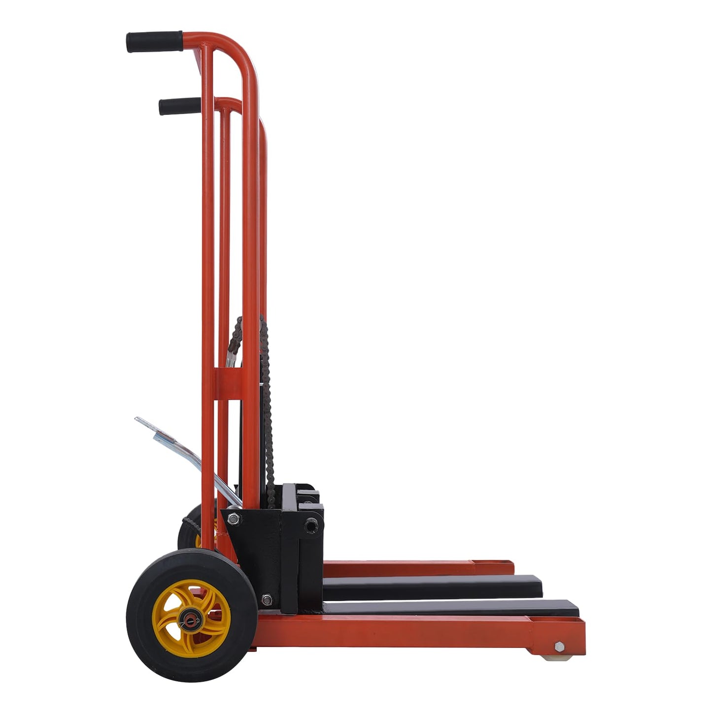 Pattosaey Material Lift Winch Stacker, 450lbs Capacity Material Pallet Truck Dolly, 36” Max Lifting Height Adjustable Manual Winch Stacker with 9" Caster & Removable Flat Bed