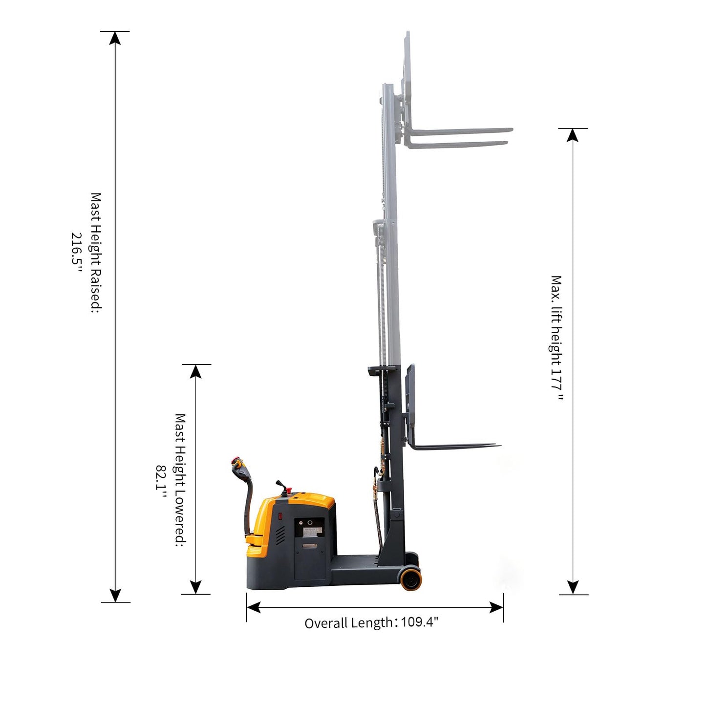 APOLLO Counterbalanced Electric Stacker Full Powered Forklift 3300lbs Capacity 177''Lifting Height Material Lift