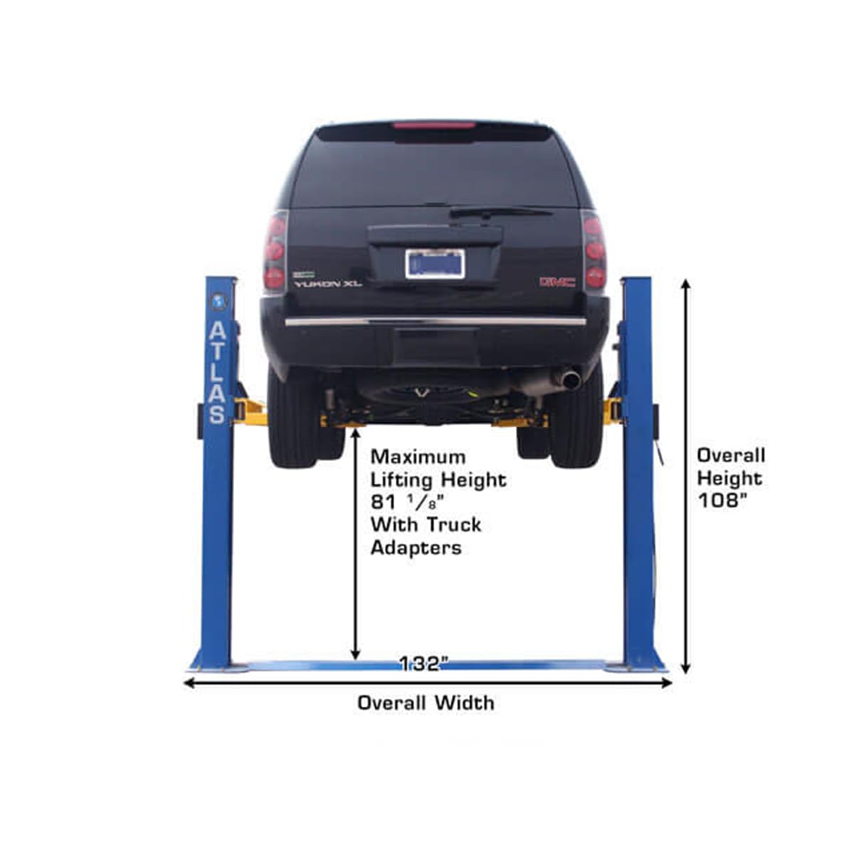 Atlas Automotive Equipment BP8000 2-Post Vehicle Lift, Baseplate, Open-top Style, 10” Minimum Ceiling Height, 8,000lb, 3-Stage Symmetric Arms, 12pcs Truck Adapter Set, for Low Ceiling DIY/Hobbyists