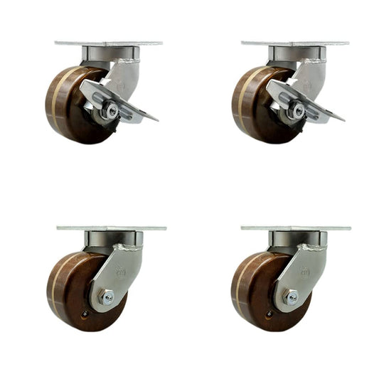 Extra Heavy Duty 6” x 3” High Temp Swivel Caster Set for Cranes, Gantries, Hoists, and Winches - 2 with Brake and Swivel Lock/2 with Swivel Lock - 2,000 lbs Per Caster -Set of 4-Service Caster Brand