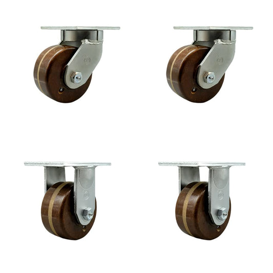Extra Heavy Duty Kingpinless 6” x 3” High Temp Phenolic Swivel Caster Set for Cranes, Gantries, Hoists, and Winches-2 Swivel and 2 Rigid Casters-2,000 lbs Per Caster – Set of 4 - Service Caster Brand