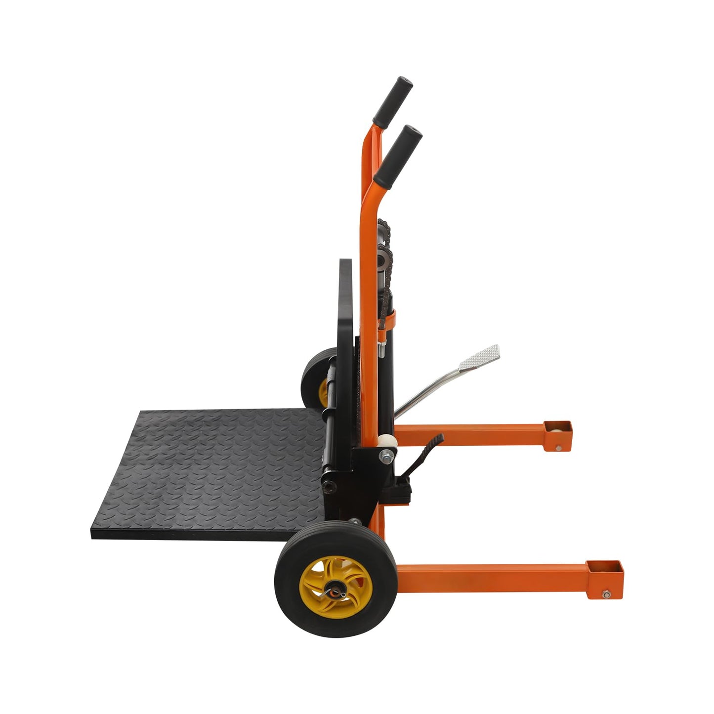CheriMuMu Hydraulic Material Lift Winch Stacker, 441 Lbs 15.7” Max Lift Adjustable Lift Stacker with 9" Thick Rubber Wheels and Removable Flat Bed, Pallet Truck Dolly Lift Table Fork Lift (Yellow)