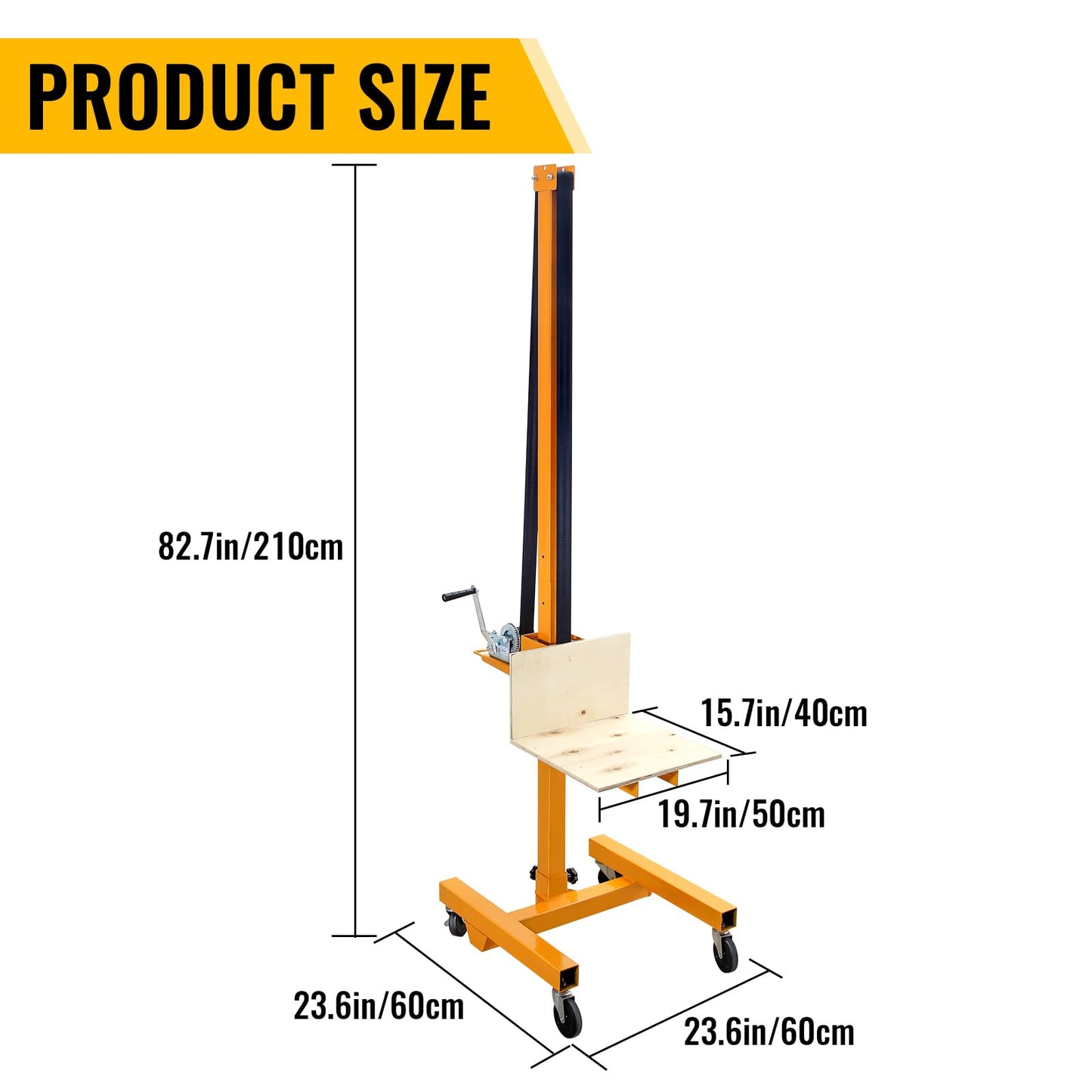 Manual Winch Stacker, 19.7" L X 15.7" W Platform with 9.4"-72" Adjustable Height, Heavy-Duty Steel Lite Load Lift Winch, Hand Winch Lift Truck for Shipping Facilities