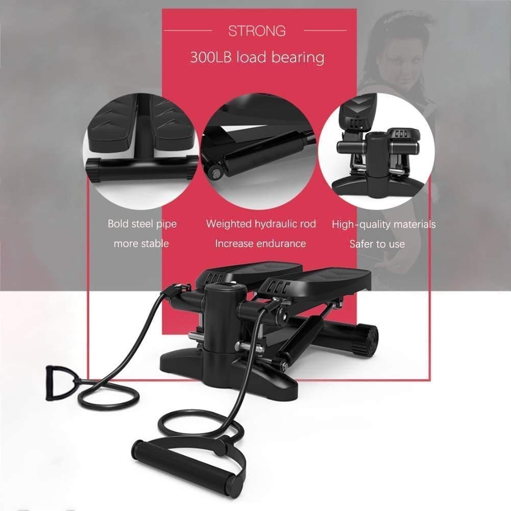Mini Stepper Fitness Cardio Exercise Trainer Stair Stepper Twisting Machine with Resistance Bands Monitor for Full Body
