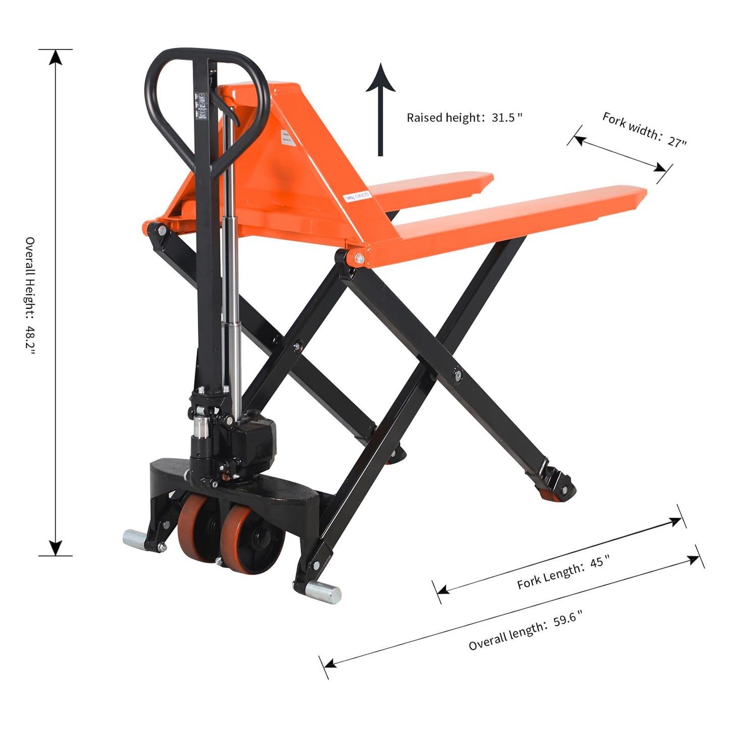 APOLLOLIFT Manual Pallet Jack, Scissor Pallet Trucks, Pallet Lift 2200lbs Capacity 45" Lx27 W Fork 3.3'' Lowered 31.5'' Raised Height, Suitable for Open Bottom Pallets, Orange