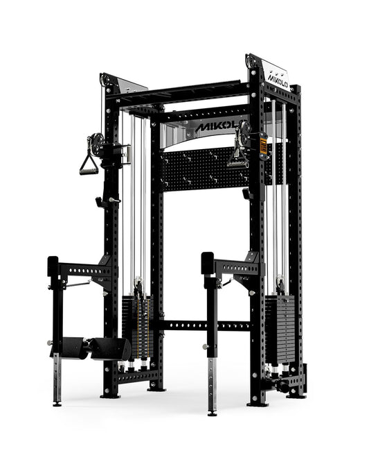 Mikolo Anubis-2.0 Smith Machine with Weight Stack, 3×3 All-in-One Power Cage with LAT Pulldown & Cable Crossover, 3200LBS Multi-Function Trainer with 175LBS Dual Pulley System for Fitness Home Gym
