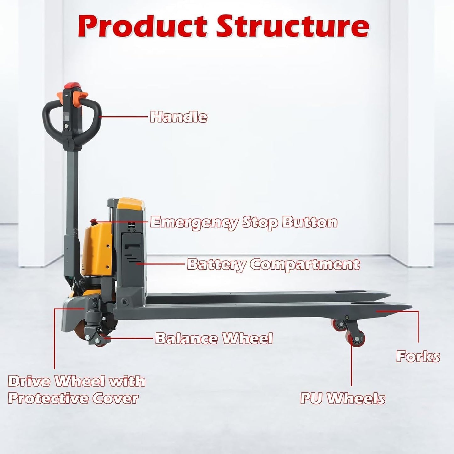 APOLLOLIFT 4400lb Capacity Full Electric Pallet Jack Truck, Lithium Battery Powered Pallet Truck 48 x 27 Forks, Lift Jacks for Narrow Spaces