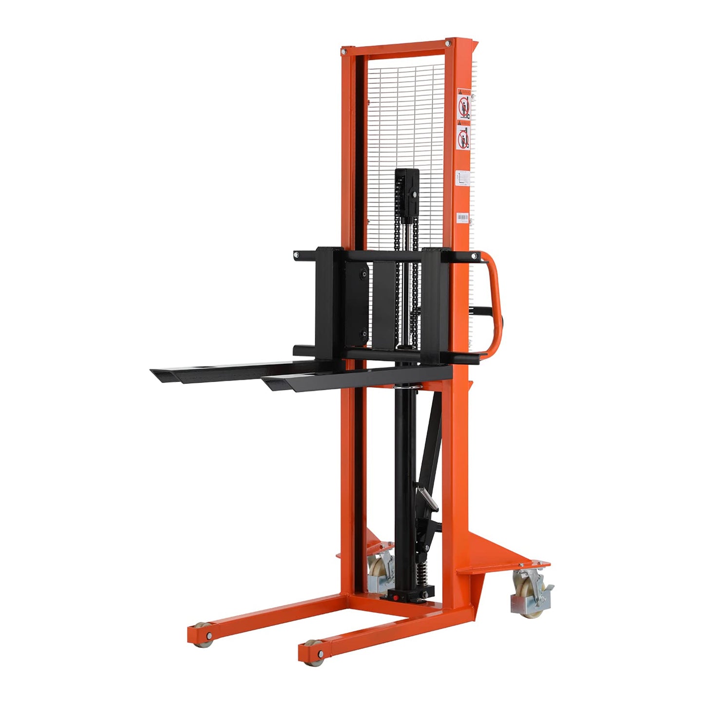 Tory Carrier Manual Stacker, Material Lifts, Hand Pallet Forklift 1100 lbs Capacity 63" Lift Height with Adjustable Forks and Fixed Legs for Open Bottom Pallets