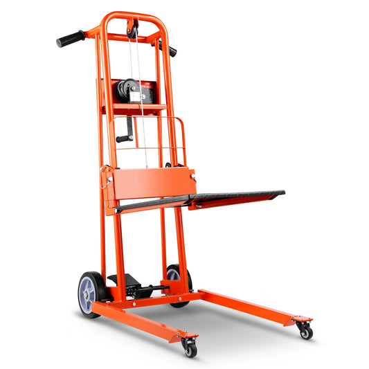 VEVOR Material Lift Winch Stacker, 330 lbs Capacity Hand Winch Lift Truck, 42.9 inch Lifting Height, Multifunctional Manual Pallet Truck Dolly with Swivel Casters & Lift Plate