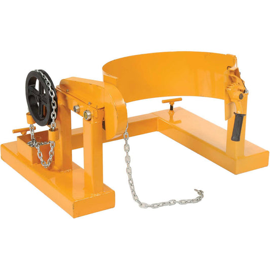 Global Industrial Forklift Tilting Drum Dumper with Pull Chain, 1500 Lbs Capacity,For Use with 55 Gallon Drums, Steel Construction, Yellow Powder Coat Finish