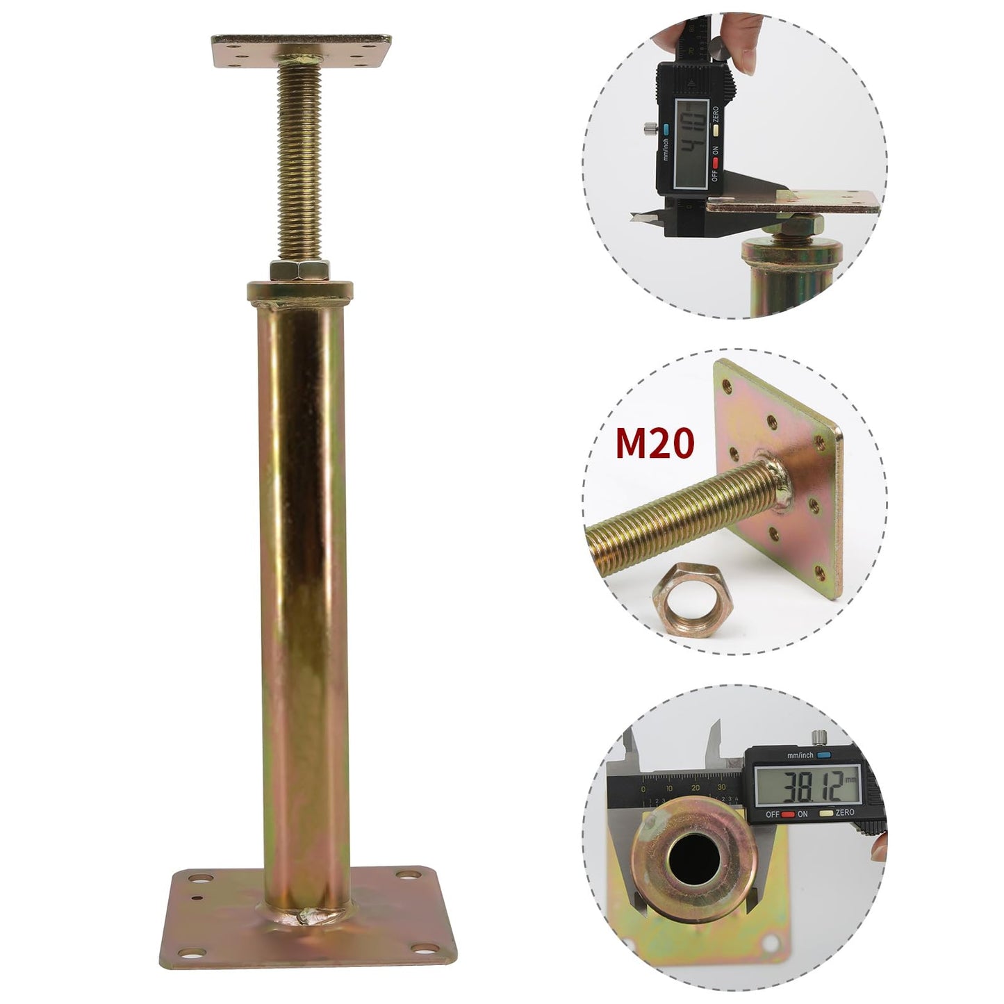 4 Pack Adjustable House Floor Jacks – 16"-20" Heavy Duty House Jacks for Leveling, Steel Support Posts for Beams, Decks, Crawl Spaces, Basements-Bronze