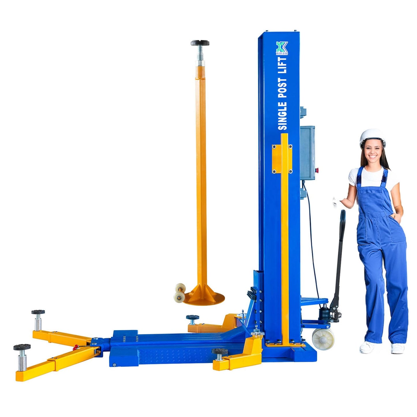 XK-6200-E Mobile Single Post Electric Unlock Lift Maximum Lifting Capacity of 6200 lbs with 12 Months Parts Replacement