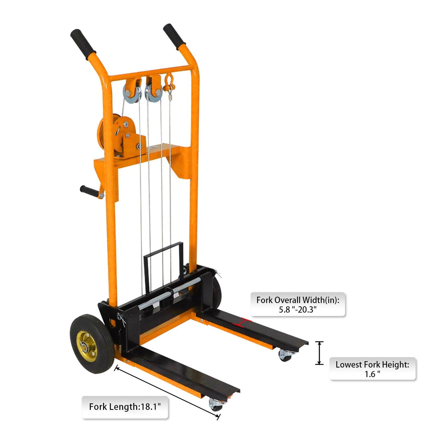 Tory Carrier Material Lift Winch Stacker, 440 lbs Capacity Pallet Stacker, 35.4" Lifting Height, Pallet Truck Dolly, Swivel Casters Lift Table Cart, Forklift with Steel Platform(Yellow)
